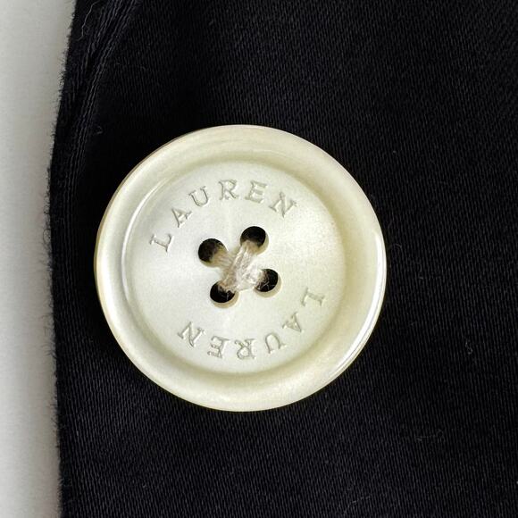 Lauren Ralph Lauren Two-Button Blazer Jacket Cotton Embroidered Logo Black 16 - Picture 11 of 11